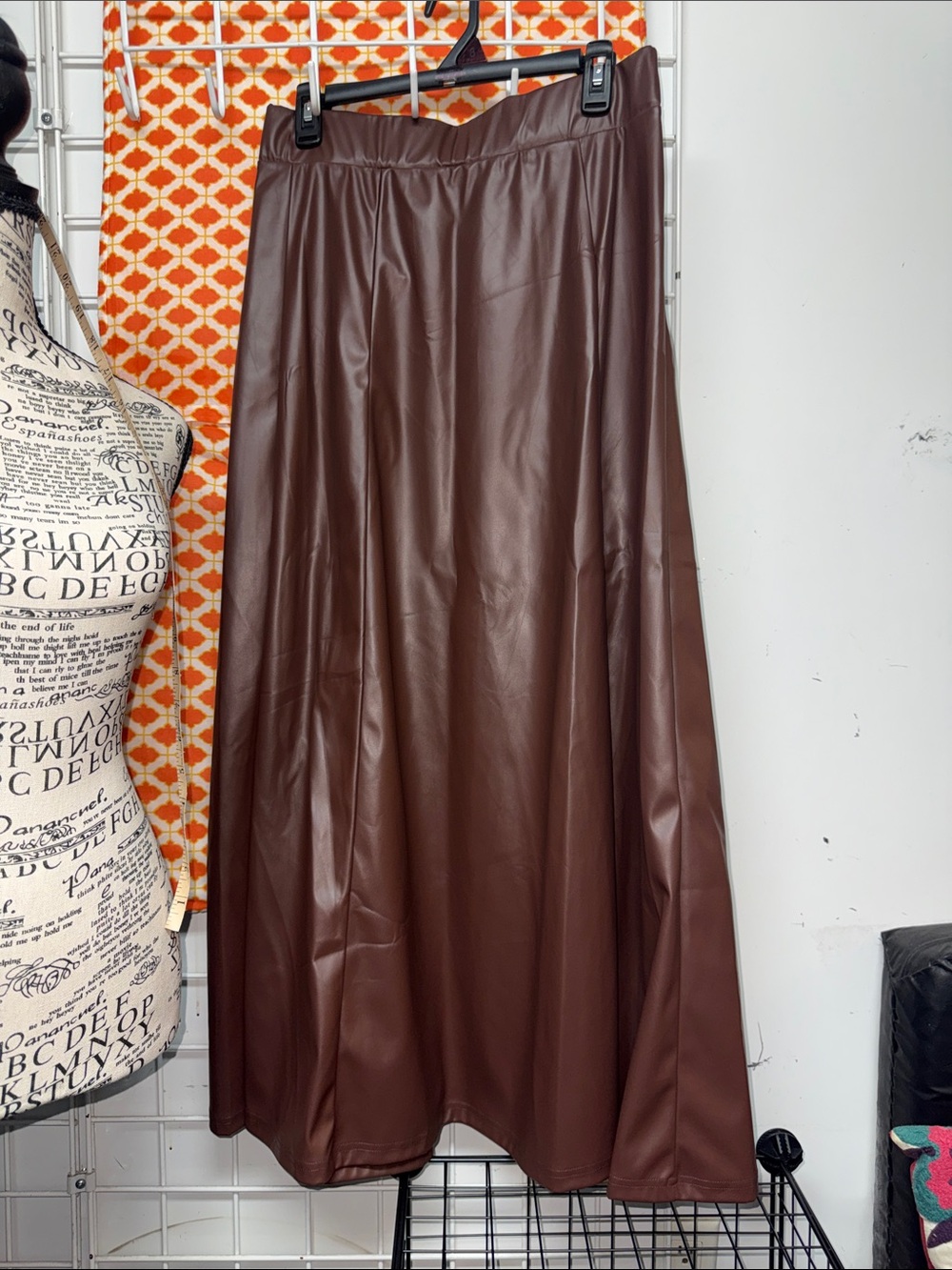 Women’s Brown Faux Leather A-Line Maxi Skirt